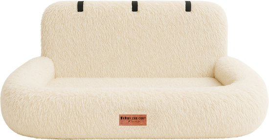 By Cee Cee Autostoel Hond Deluxe - Hondenmand Auto Met Veiligheidsriempje - Automand Hond - Hondenstoel - Autozitje - Beige - 120x60 - Maat L