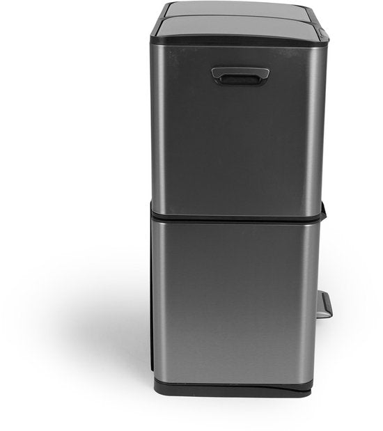 Cleaning prullenbak - 60L - Zacht sluiten - Metaalgrijs - Afval Scheiden 3 bakken - 47 x 39 x 72