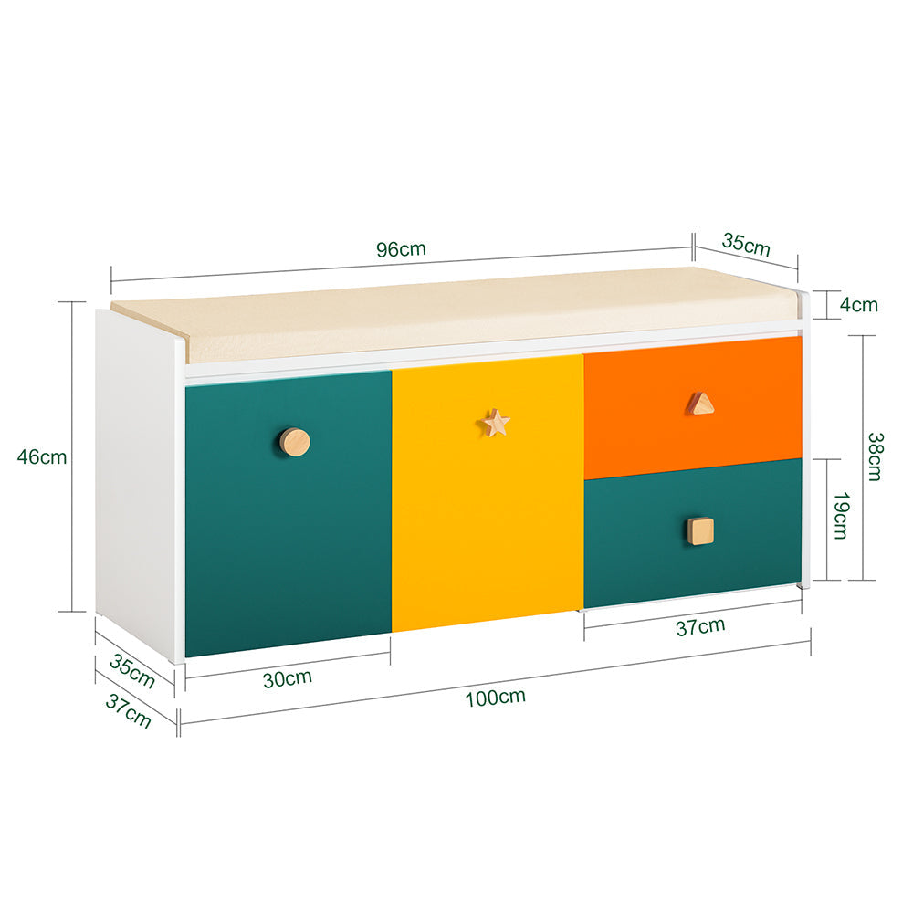 SoBuy Opbergbank Kinderen met 2 Kasten en 2 Lades - Max. 150 kg - 100 x 37 x 46 cm - Kleurrijk