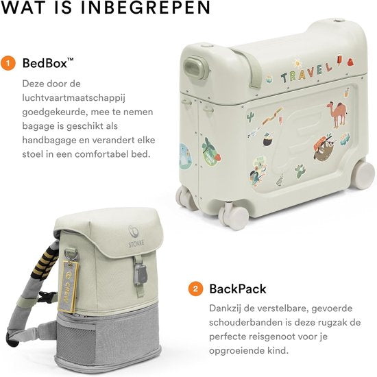 Stokke JetKids Reispakket, Sea Green - Met BedBox Ride-On koffer en rugzak - Voor kinderen van 2-7 Jaar (tot 35 kg)