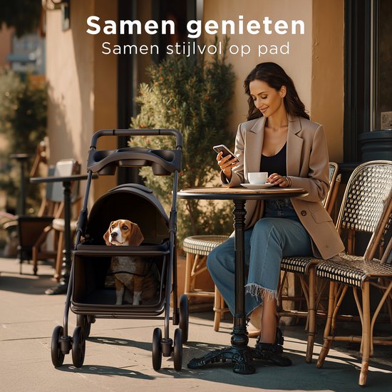Trevopet® Hondenbuggy Inklapbaar - Wandelwagen - Buggy voor Kleine en Middelgrote Honden tot 15 kg - Waterafstotend met Bekerhouder - Zwart