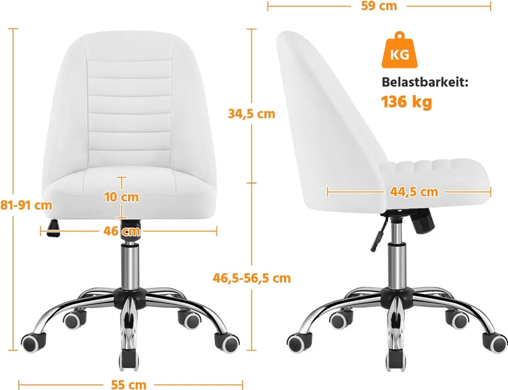 Yaheetech Bureaustoel Wit Ergonomisch Gestoffeerd