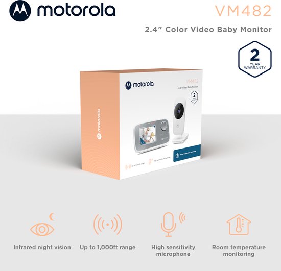 Motorola Nursery Babyfoon met Camera - Baby Monitor VM482 - Baby Camera met 2,4‑inch Kleuren Display, Tweeweg Communicatie, Temperatuurmonitor en Infrarood Nachtvisie - 300M Bereik