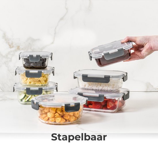 Stosh Vershoudbakjes - Meal Prep Bakjes - Diepvriesbakjes - Glas - 12 Stuks - BPA vrij