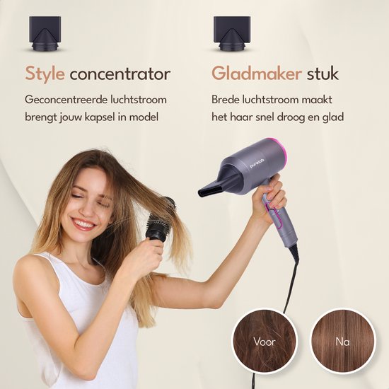Purelab Föhn met Diffuser 2000W - Ionische Haardroger met Coolshot Technologie - Hair Dryer met 3 Standen - Krullen - Haarföhn Zwart
