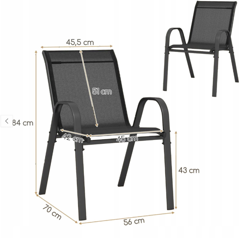 Coast campingstoelen ingesteld vanaf 4 terrasstoelen 55 x 67 x 83 cm zwart + grijs