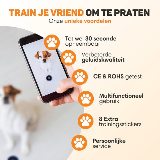 Vulpes Goods® Pets - PRO Praatknop voor Honden - Dogbuttons - Laat uw Huisdier spreken - Hondenspeelgoed - Honden training - Incl. Trainingsstickers