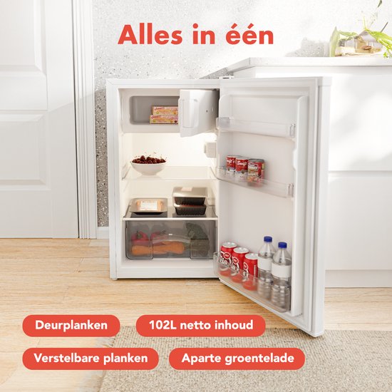 KitchenBrothers Koelkast - 88L Koelvak - 14L Vriesvak - IJskast - Koelvriescombinatie - Frigo - Vrijstaand - Wit