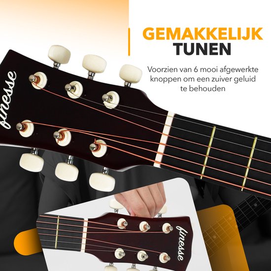 Finesse Akoestische Gitaar - met Videocursus - Western Gitaar - Gitaar Kind & Volwassenen - Zwart