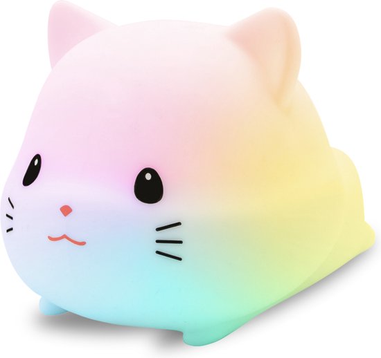Vulpes Goods® Nachtlampje Kinderen - LED Licht & 8 Kleuren – Nachtlampje Babykamer – Poes – USB-Oplaadbaar – Dimmer – Timer – Draadloos - Kindvriendelijk