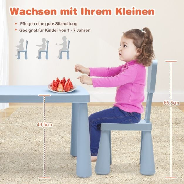 Coast - Kinderzitgroep 3 Stuks (Tafel en 2 Stoelen) - Multifunctioneel, Ergonomisch, Ronde Randen, 50 kg Belastbaar - Tafel 76,5 x 54,5 x 49,5 cm - PP - Blauw