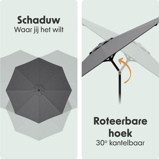 LifeGoods Parasol - Tuin - Ø300 cm - 30° Kantelbaar - Waterdicht - UPF50+ - Donkergrijs