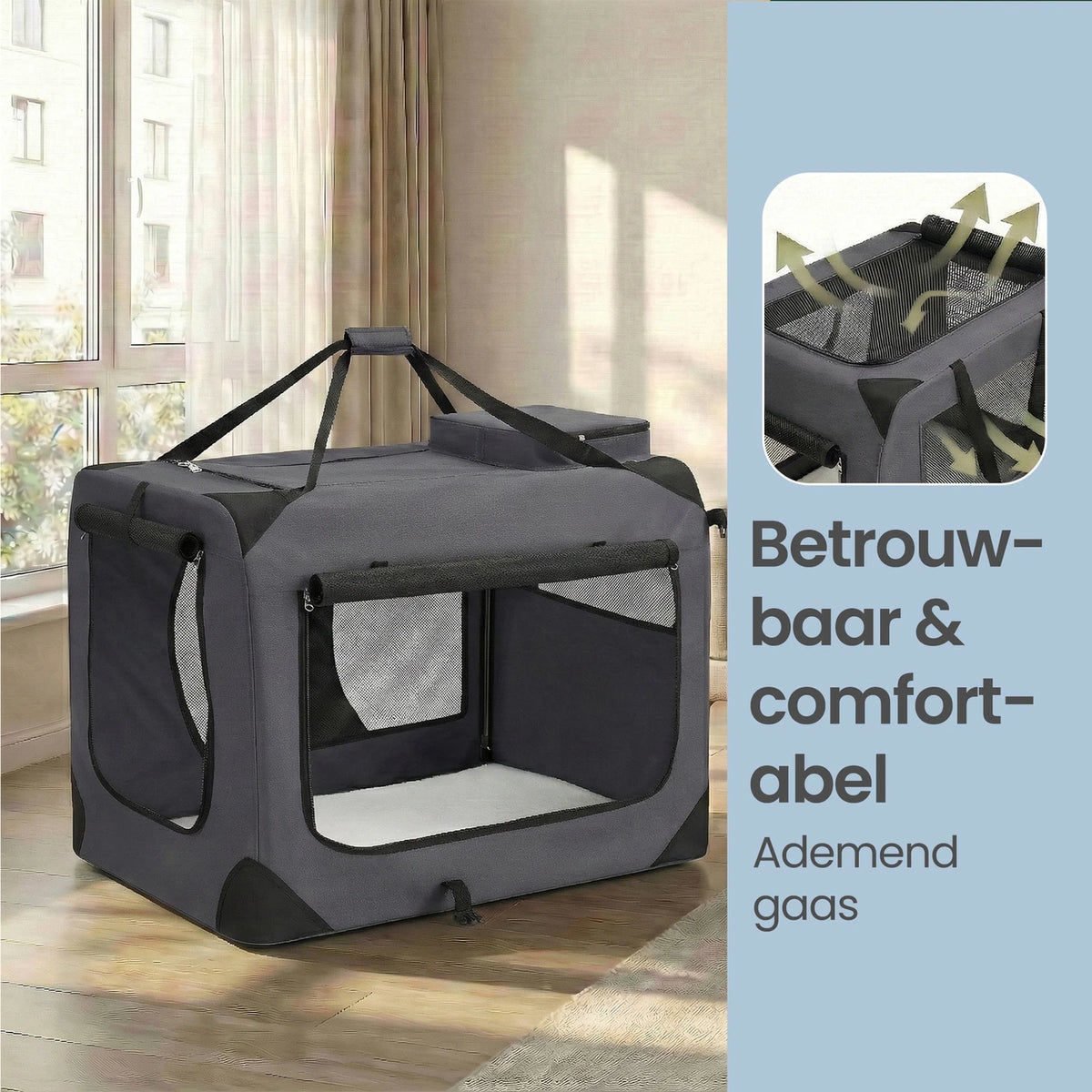 Ochama Opvouwbare Hondenbench 91 x 63 x 63 cm - Oxfordstof - Grijs - Draagbaar - Voor Honden van 23-32 kg