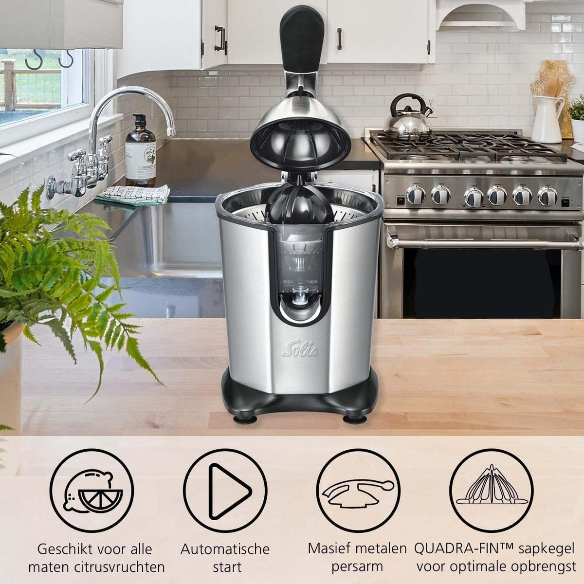 Solis Citrus Juicer 8453 Citruspers - Sinaasappelpers Elektrisch - Citroenpers Electrisch - 160 Watt - RVS Zilver
