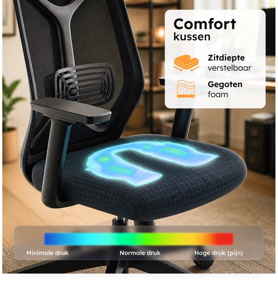 Roveo Ergonomische Bureaustoel - Office Gaming Chair - Volwassenen Game Stoel - Gamestoel - Zwart