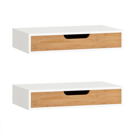 SoBuy Wandregal-Set - Ladekast - Wit - 1 Lade - 1 Plank - 24x40x8 cm | FRG92-WNX2