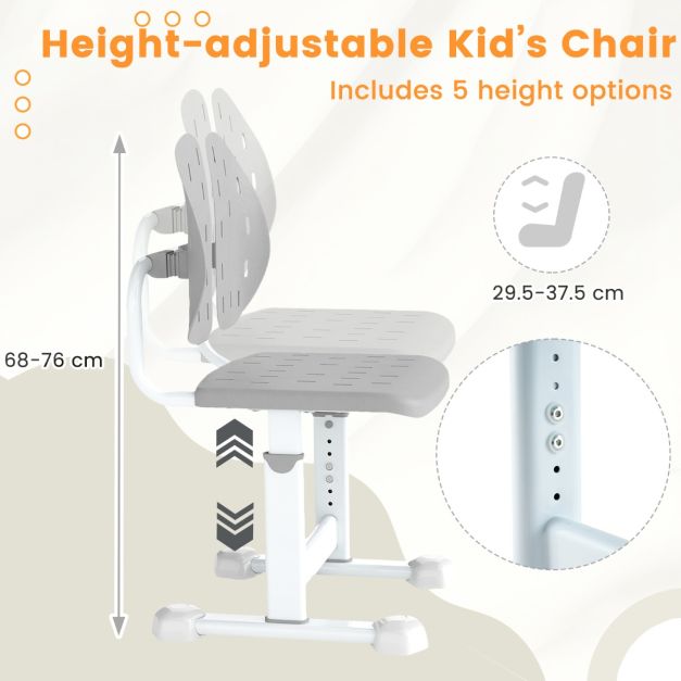 Coast Verstelbare Kinderstoel - Dubbele rugsteun - verstelbaar - Ergonomisch - Metalen frame - 100 kg draagvermogen - Grijs