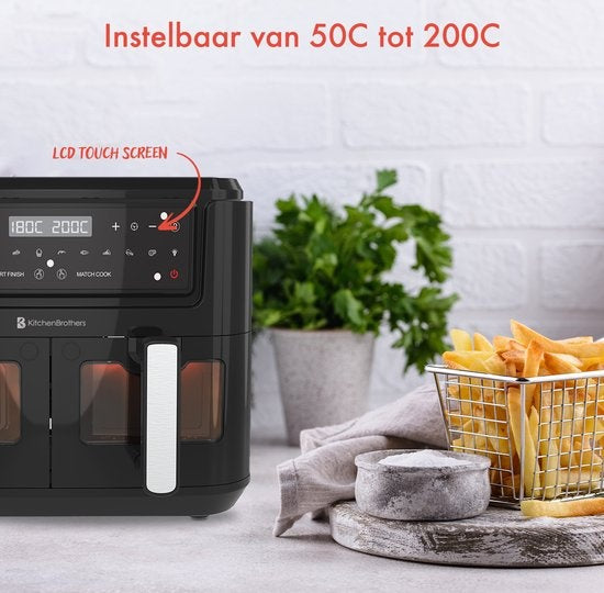 KitchenBrothers Airfryer XXL - 2x 4.5L - 2400W - Zwart
