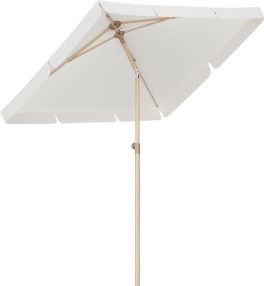 LifeGoods Parasol - Tuin - Balkonparasol - 200x125cm - 30° Kantelbaar - Waterdicht - UPF50+ - Houtkleurige coating - Crème