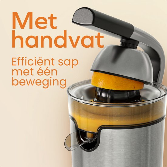 KitchenBrothers Citruspers - Elektrische Sinaasappelpers en Citroenpers - Met Uitloop en Pershendel - Luxe - 0.35L - RVS