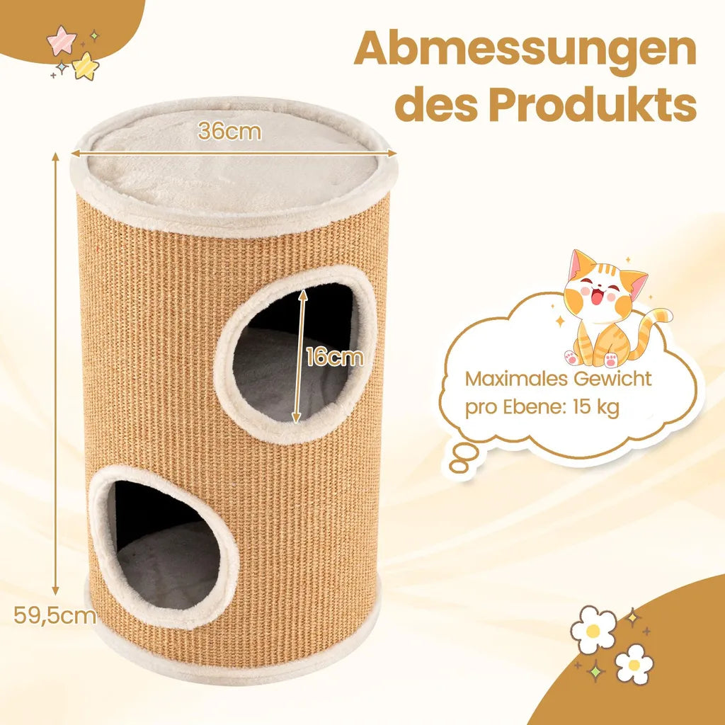 Coast Krabton 4-Laags – Kattenhuis met 3 Kattenholen en Sisal Krabvlak Ø36 x 59,5 cm
