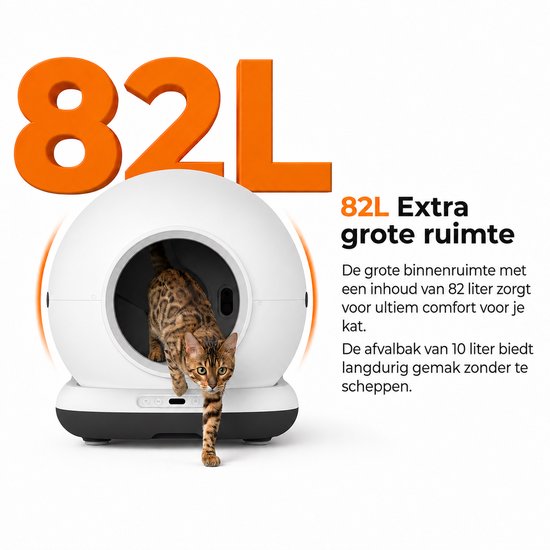 Automatische Kattenbak - Zelfreinigende Kattenbak - Inclusief App - Met kattenbakmat en 3 rollen opvangzakjes - 82L XXL- Zedar K1200