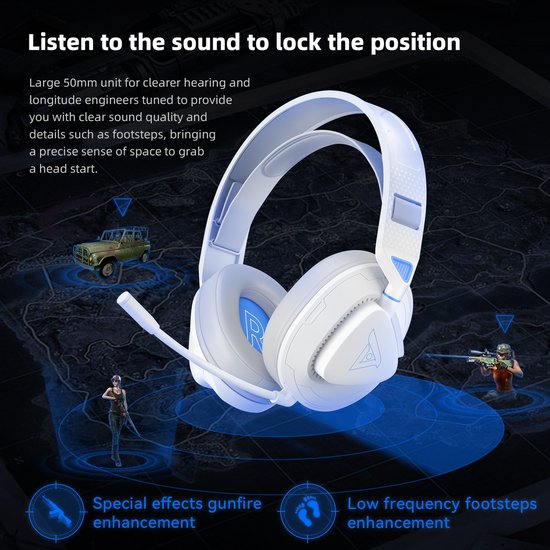 TAIDU THS318 2.4GHz Draadloze Gaming Headset - Over ear koptelefoon - met microfoon - Geschikt voor PC/PS4/PS5, Nintendo Switch - Wit