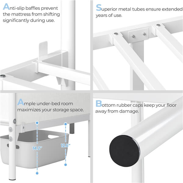 Yaheetech Metalen Bedframe - Met Hoofdbord en Voetbord - 800 lb Draagvermogen - 32 cm Onderbedopslag - Zonder Boxspring