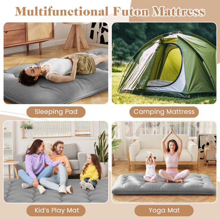 Coast Comfortabele Futon Matras Twin Size 80" x 39" - Grijs met Wasbare Hoes en Draagtas