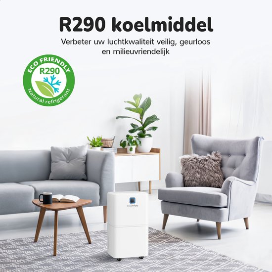 Bloomfold Luchtontvochtiger - 12L per Dag - Incl. Was-droog Functie - Geschikt voor Woonkamer, Slaapkamer, Kelder & Badkamer - Dehumidifier - Wit