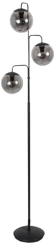 Vloerlamp Bollique 4611ZW van Steinhauer - Stijlvol zwart metaal met 3 smoke glazen bollen, hoogte 173 cm, ronde voet 40 cm, perfect voor binnengebruik