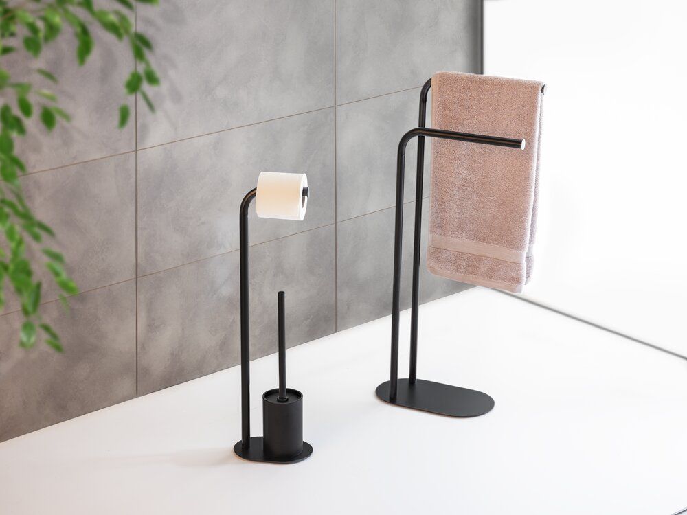 WENKO Levante WC-Garnituur Zwart - Staand - RVS - 23 x 63 x 17 cm