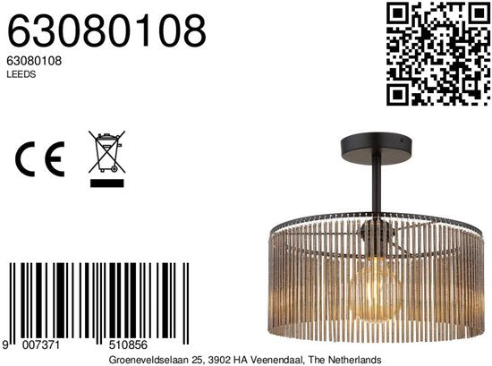 Globo - plafonnière - LEEDS - zwart - glas - Ø 35cm - E27 - 63080108