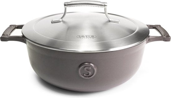 Saveur Voyage Hapjespan Ø25 cm – Gietijzer – PFAS-vrij – Geschikt voor Inductie en Oven – Grijs – Voor Braden – Stoven – Slowcooking
