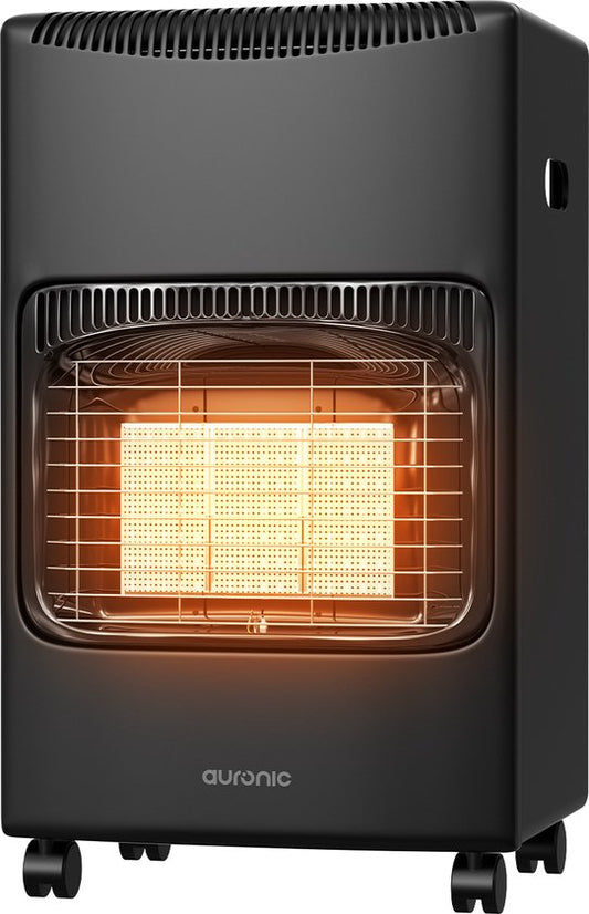 Auronic Mobiele Gaskachel - met Wieltjes - tot 60 m² - 4100W Gas Heater - Inclusief Gasdrukregelaar en Gasslang - Zwart
