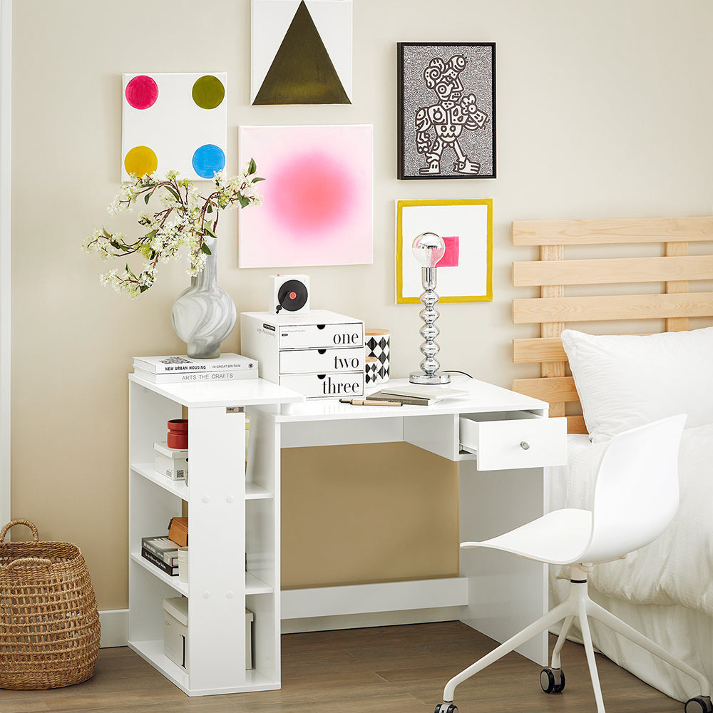 SoBuy FWT35-W Bureau Werktafel Computertafel - Drie Legplanken - Lade - Wit