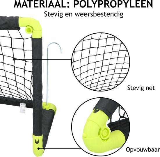 Dunlop Voetbaldoel 50 x 44 x 44 cm - Voetbaldoeltjes Set van 2 - Voetbalgoal Opvouwbaar - Voetbal Goal Makkelijk Opbergen - Voetbal Training Goals voor Kinderen - Kunststof - Zwart/ Geel