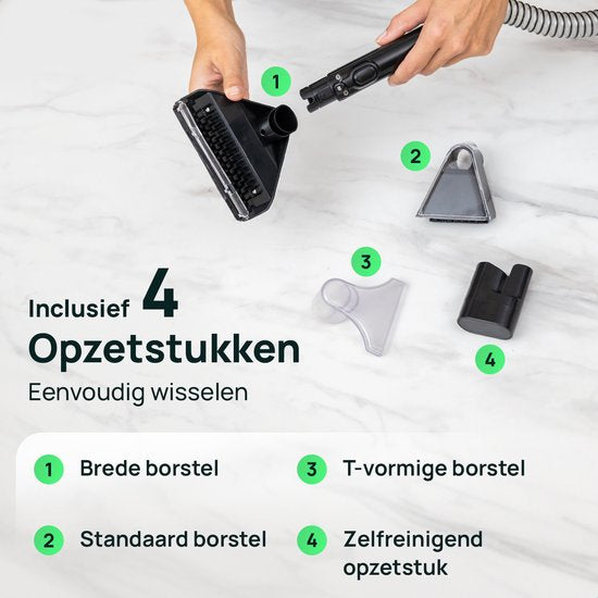 Skrub 4 in 1 Compacte Tapijtreiniger met Heet water - Verwarmbaar tot 60°C - Vlekkenreiniger - 4 Opzetstukken - 1200 Watt - Bankreiniger machine