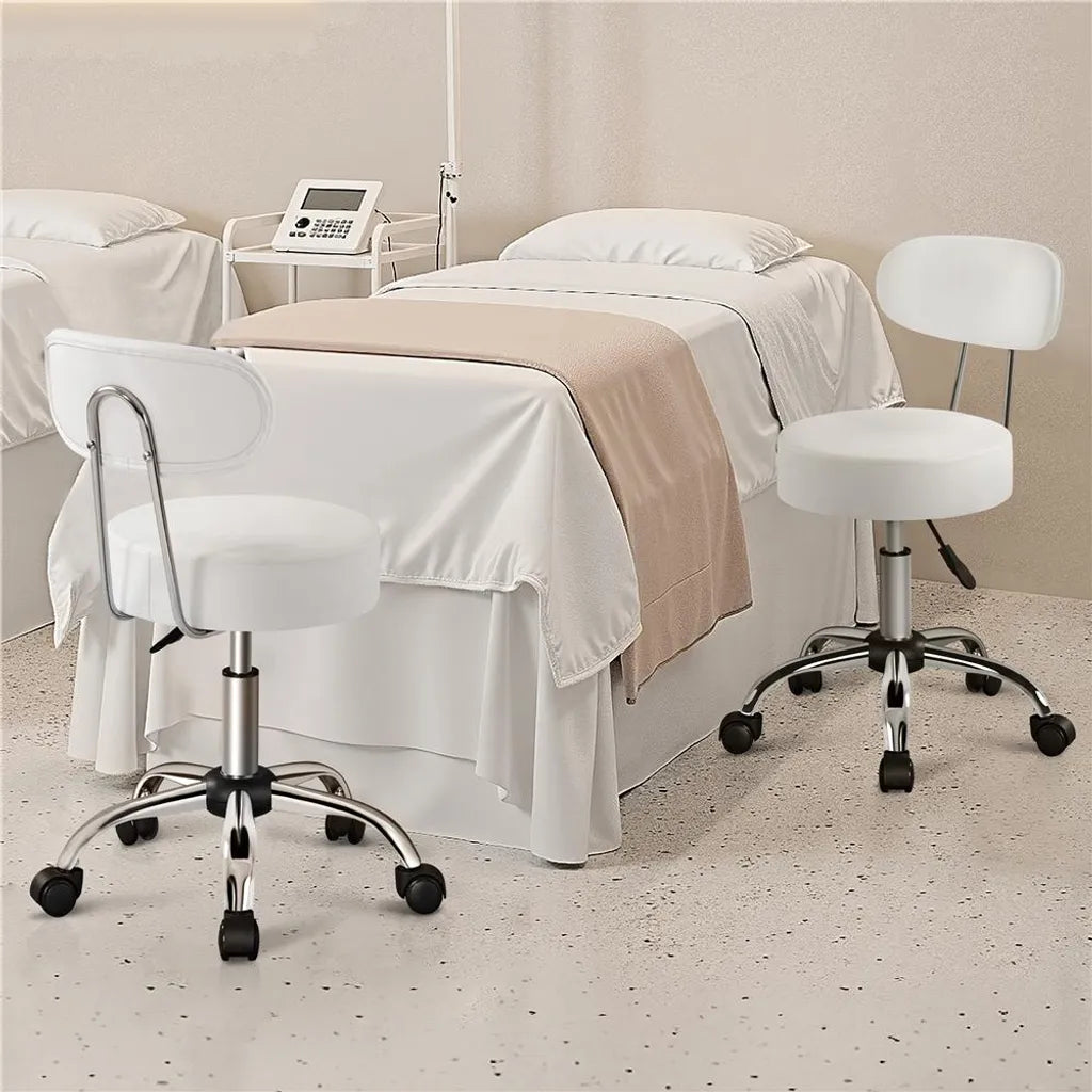 Yaheetech Make-up Kruk met 360° Draaibare Zitting en Wielen - Wit - 52 x 44,5 x 75,5-85 cm