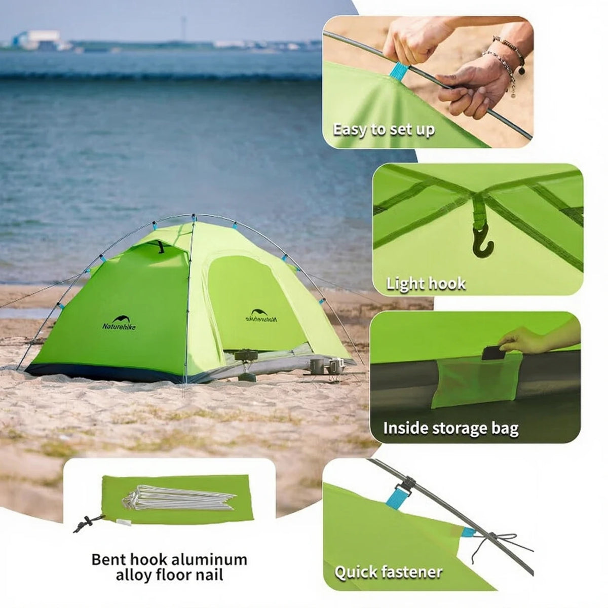 Naturehike P-Series 4-Seizoenen Tent - 2 Personen - Groen