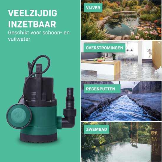 VONROC Dompelpomp/Waterpomp 300W – 6500l/h – Voor schoon en licht vervuild water – Met vlotter