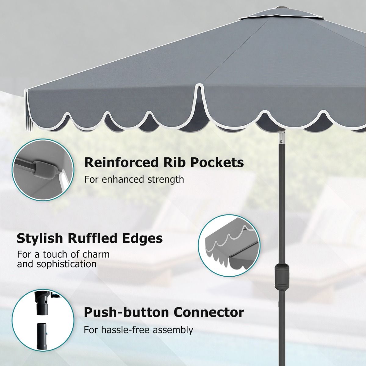 Coast Dubbelzijdige Tuinparasol - 300 cm met zwengel en volant - 35° kantelbaar - Blauw