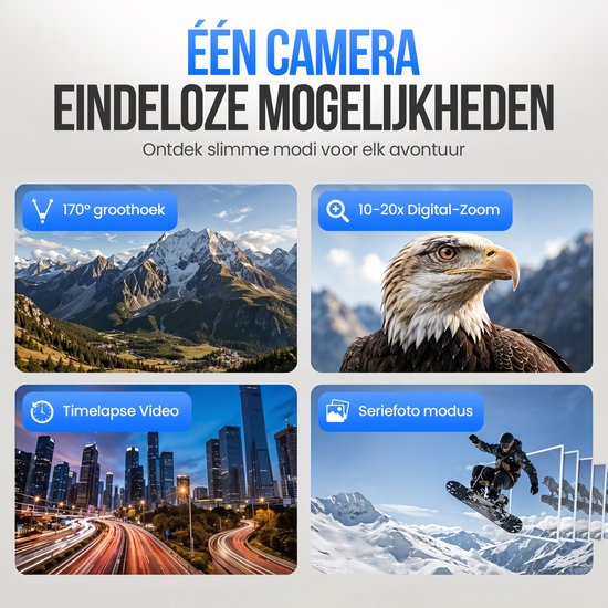 Strex Action Camera 4K 30MP - Tot 30 meter Waterdicht, EIS Stabilisatie & WiFi App - Waterdichte 60FPS Onderwatercamera - Bodycam - Actie camera
