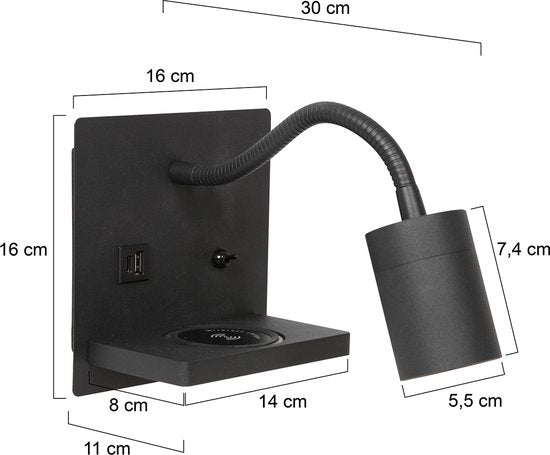 Mexlite wandlamp Upround - zwart - metaal - 3654ZW