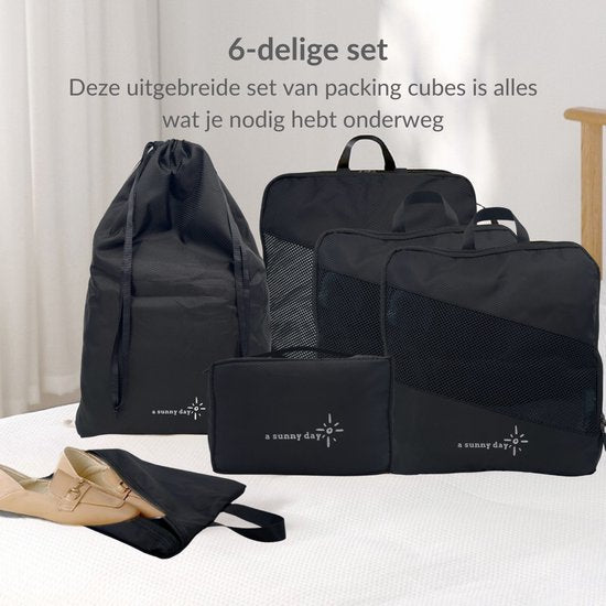 a sunny day Packing Cubes - Bagage Organizers - 6 delig - Backpack Organizer - Compression Cube - Packing Cubes met Compressierits - Zwart