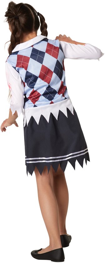 Dressforfun Griezelig schoolmeisje 158 (vanaf 12 jaar) - verkleedkleding kostuum halloween verkleden feestkleding carnavalskleding carnaval feestkledij partykleding - 302209