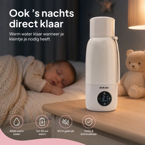 Koraki® Thermosfles Flessenwarmer - Draadloze Flesverwarmer - Voor onderweg - 500ml