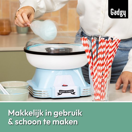 Gadgy Suikerspinmachine Retro Blauw - Met 10 Stokjes en Maatlepel - Suikerspinmakers - Snoep - Kinderfeestje