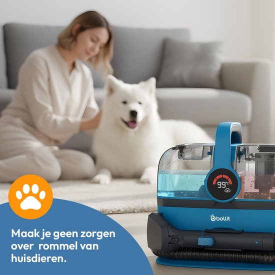 BOLLIT 4-in-1 Tapijtreiniger XL 1800W Ultra - Stoomreiniger en Vlekkenreiniger - 100° Stoom - Bankreiniger - Meubelreiniger - Handstomer - Matrasreiniger - Zetelreiniger - Reiniger voor auto, bank, vloer, en tapijt (V6 Azure Blauw)