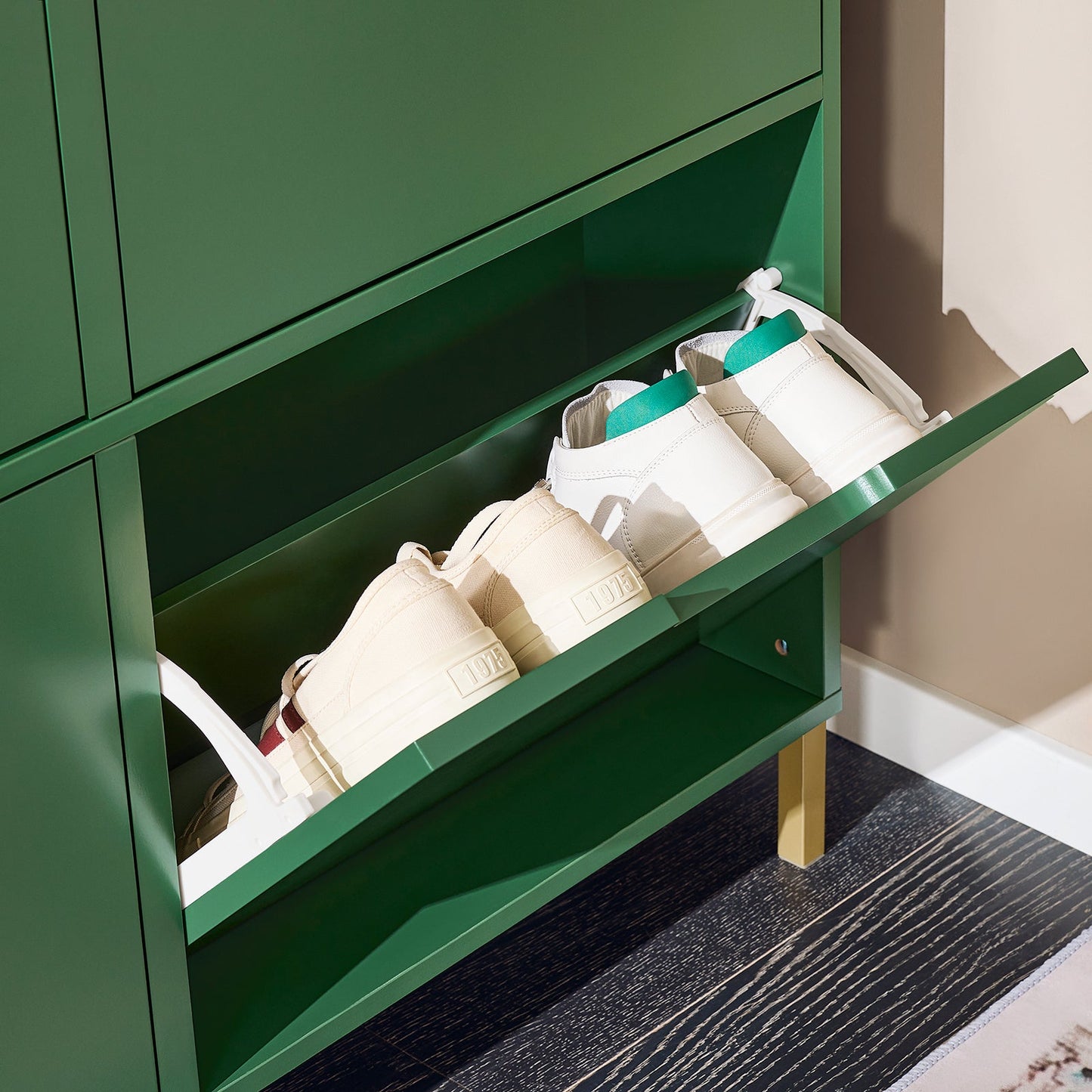SoBuy Schoenenkast FSR100-SY - 4 Ladekleppen - 100 x 19 x 90 cm - Groen